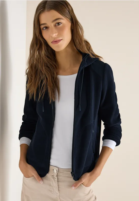 Lässige Fleece-Kapuzenjacke mit Reißverschluss