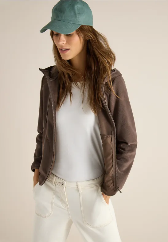 Fleecejacke mit Kapuze und Reißverschluss für Damen