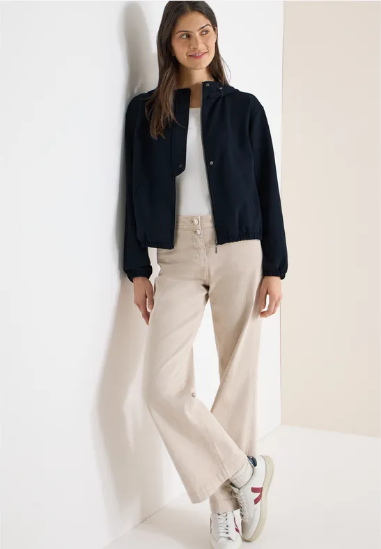 Navy Blouson Jacke mit Reißverschluss und Kapuze