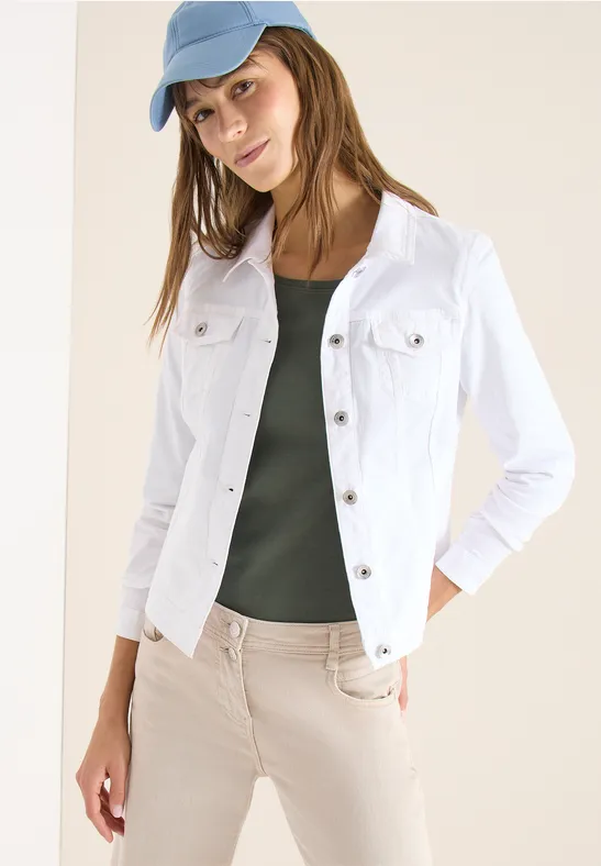 Weiße verkürzte Jeansjacke mit Taschen