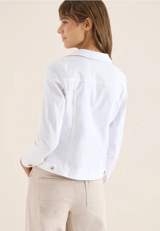 Weiße verkürzte Jeansjacke mit Taschen