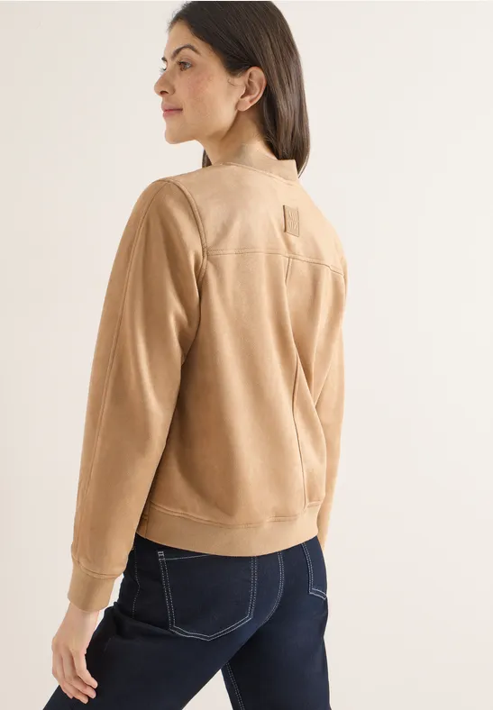 Beige Blouson Jacke in Wildlederoptik