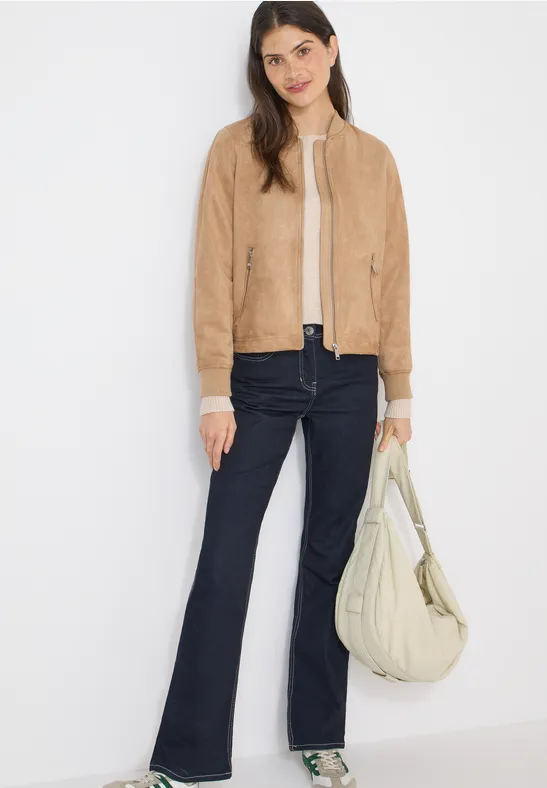 Beige Blouson Jacke in Wildlederoptik