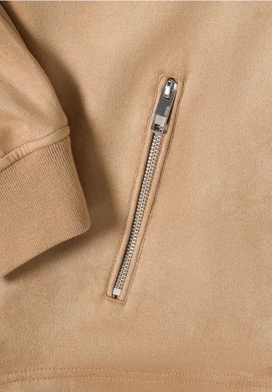 Beige Blouson Jacke in Wildlederoptik