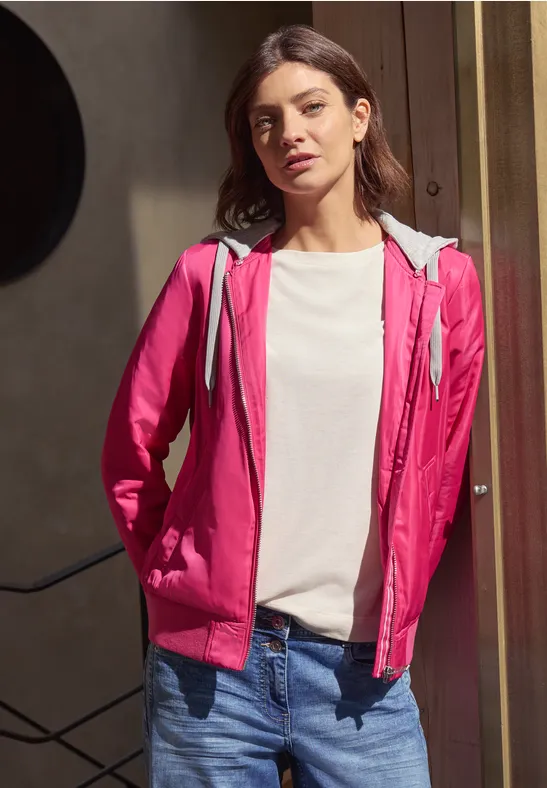 Lässige Blouson Jacke mit Kapuze und Reißverschluss