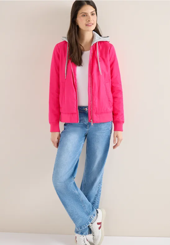 Lässige Blouson Jacke mit Kapuze und Reißverschluss