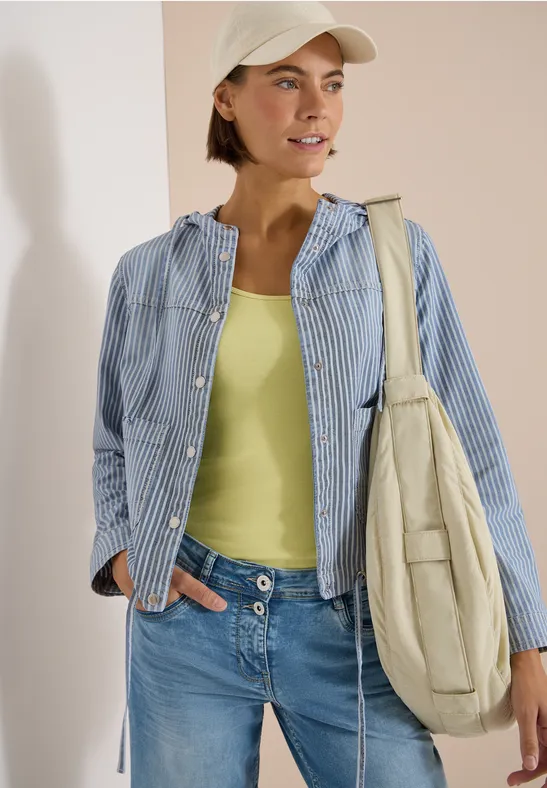Gestreiftes Denim Overshirt Jacke mit Kapuze