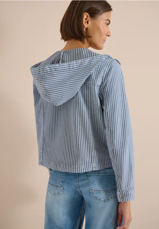 Gestreiftes Denim Overshirt Jacke mit Kapuze
