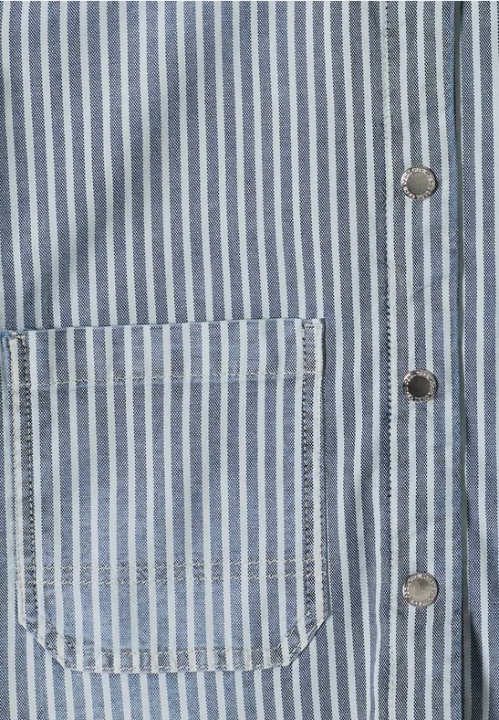 Gestreiftes Denim Overshirt Jacke mit Kapuze