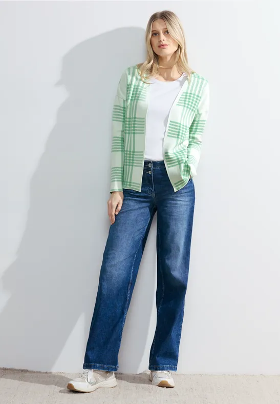 Grüne karierte Feinstrickjacke