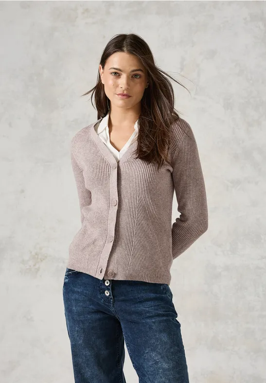 Strickjacke mit Rippenmuster und V-Ausschnitt