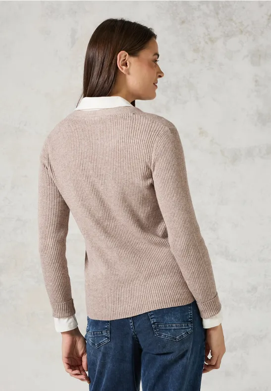 Strickjacke mit Rippenmuster und V-Ausschnitt
