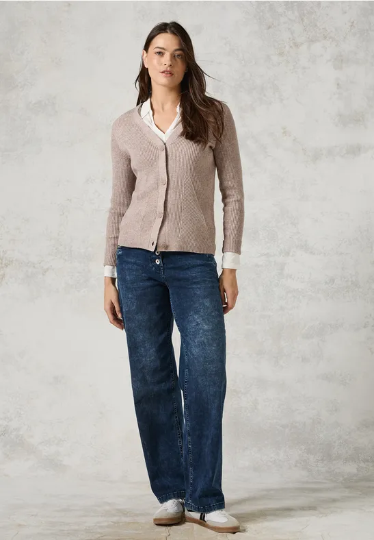 Strickjacke mit Rippenmuster und V-Ausschnitt
