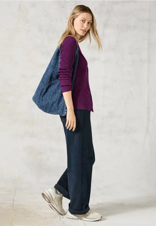Strickjacke mit Rippenmuster und V-Ausschnitt