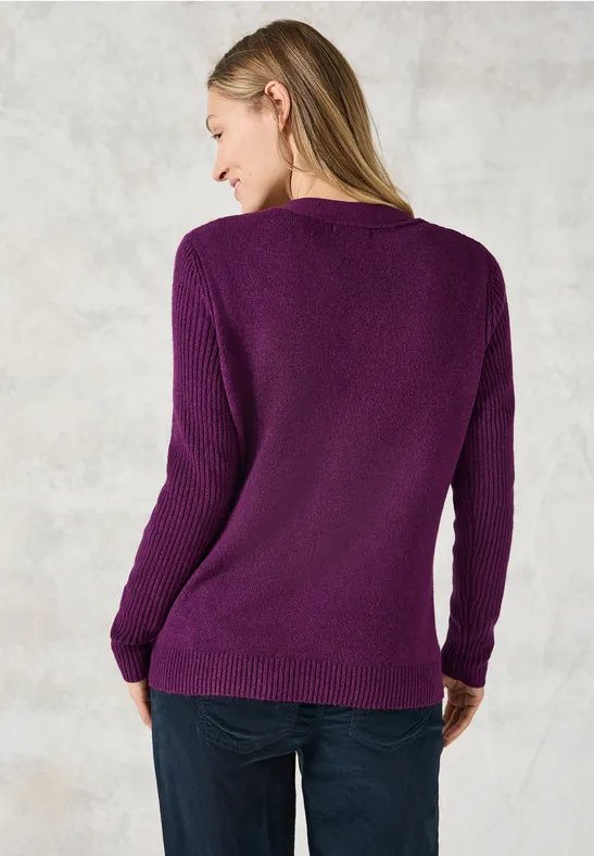 Strickjacke mit Rippenmuster und V-Ausschnitt