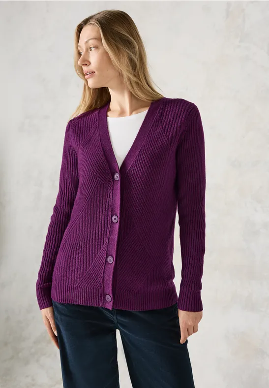 Strickjacke mit Rippenmuster und V-Ausschnitt