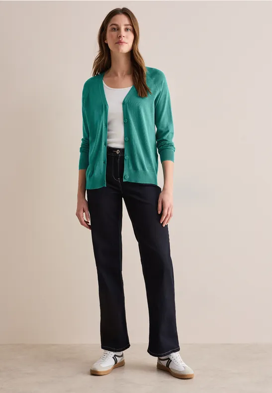 Klassische V-Ausschnitt Strickjacke mit Knopfleiste