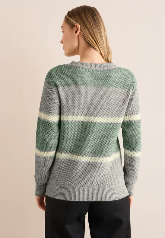 Gestreifte Strickjacke mit Rundhalsausschnitt