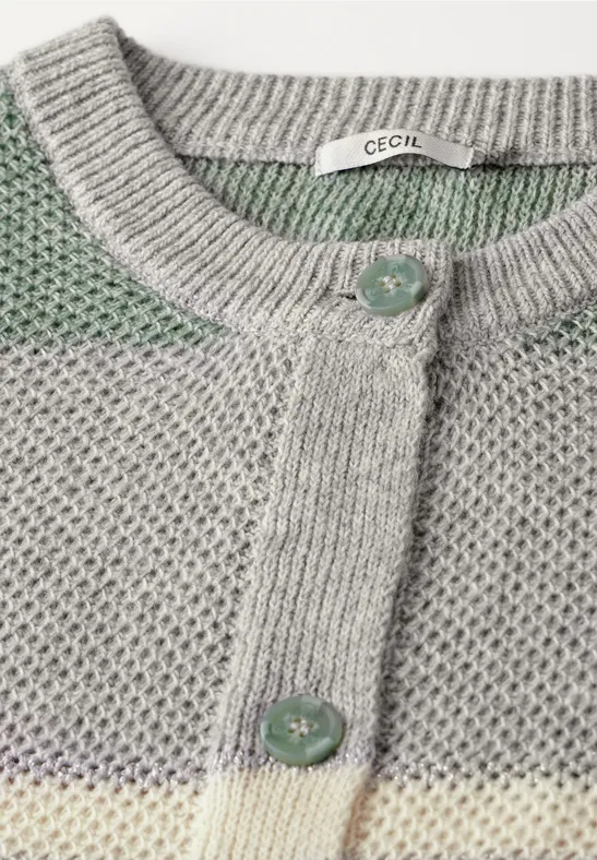 Gestreifte Strickjacke mit Rundhalsausschnitt