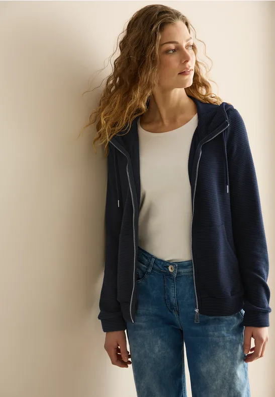 Strukturierte Strick-Sweatjacke mit Reißverschluss