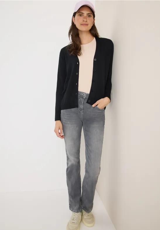 Damen V-Ausschnitt Strickjacke mit Knopfleiste