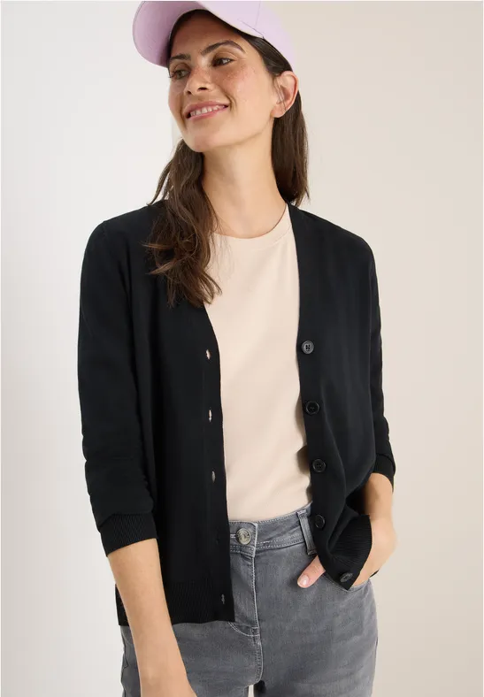 Damen V-Ausschnitt Strickjacke mit Knopfleiste