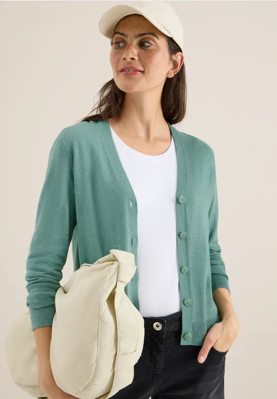 Damen V-Ausschnitt Strickjacke mit Knopfleiste