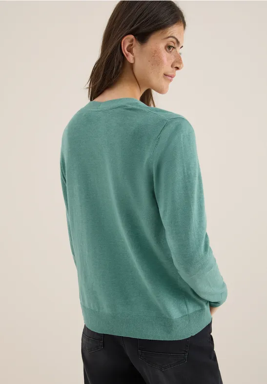 Damen V-Ausschnitt Strickjacke mit Knopfleiste