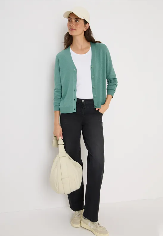 Damen V-Ausschnitt Strickjacke mit Knopfleiste