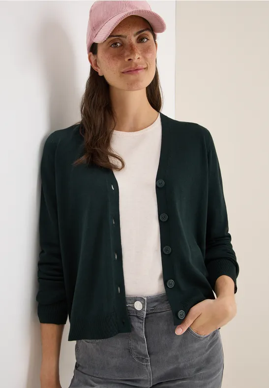 Damen V-Ausschnitt Strickjacke mit Knopfleiste