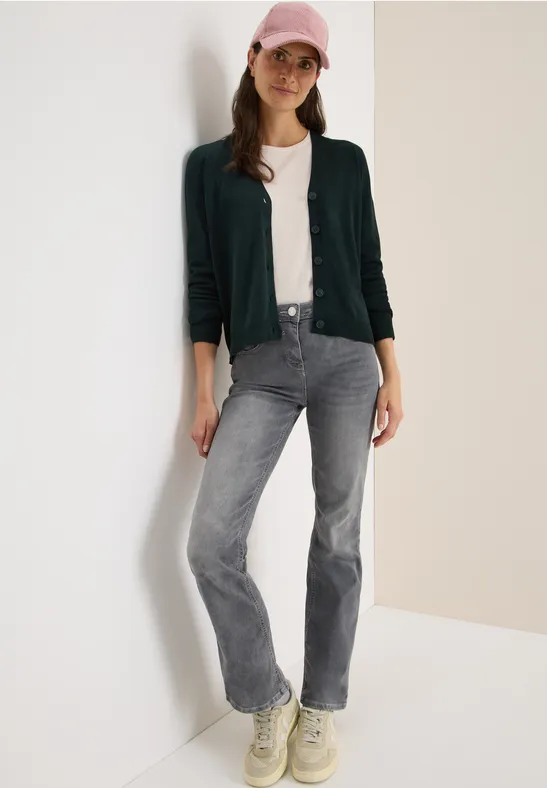 Damen V-Ausschnitt Strickjacke mit Knopfleiste