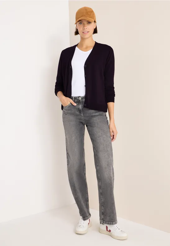 Damen V-Ausschnitt Strickjacke mit Knopfleiste