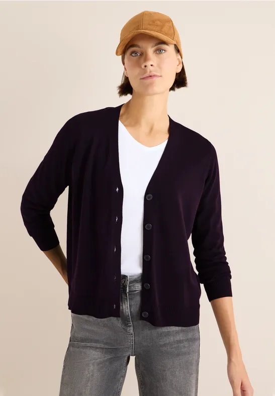 Damen V-Ausschnitt Strickjacke mit Knopfleiste
