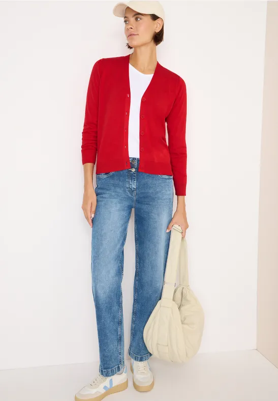 Damen V-Ausschnitt Strickjacke mit Knopfleiste
