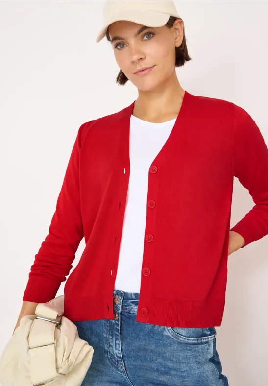 Damen V-Ausschnitt Strickjacke mit Knopfleiste