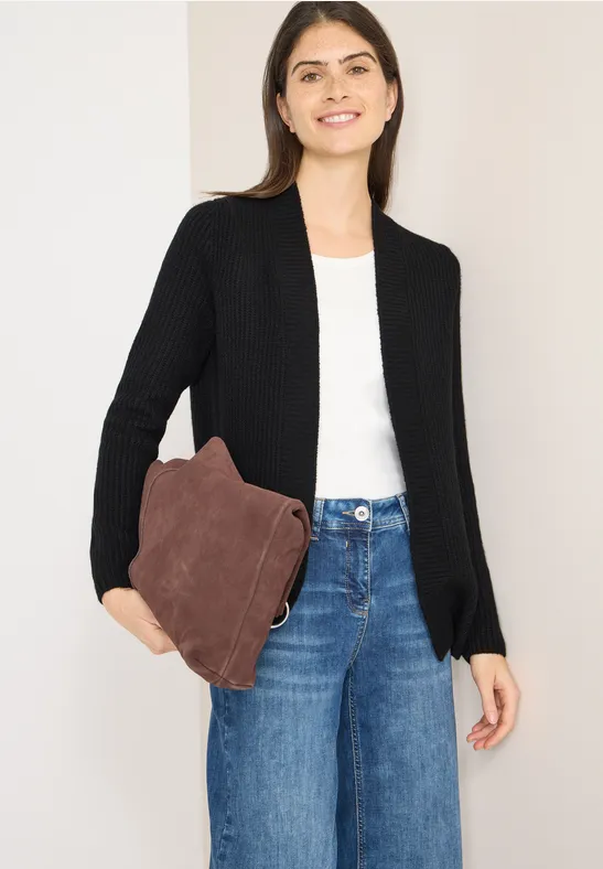 Offene Strickjacke mit Rippstrickmuster