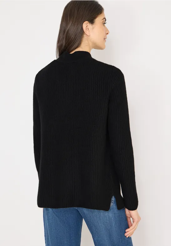 Offene Strickjacke mit Rippstrickmuster