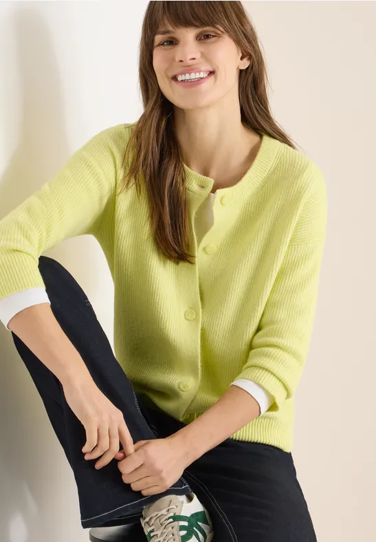 Kurzer Damen Strick Cardigan mit Rippenstruktur