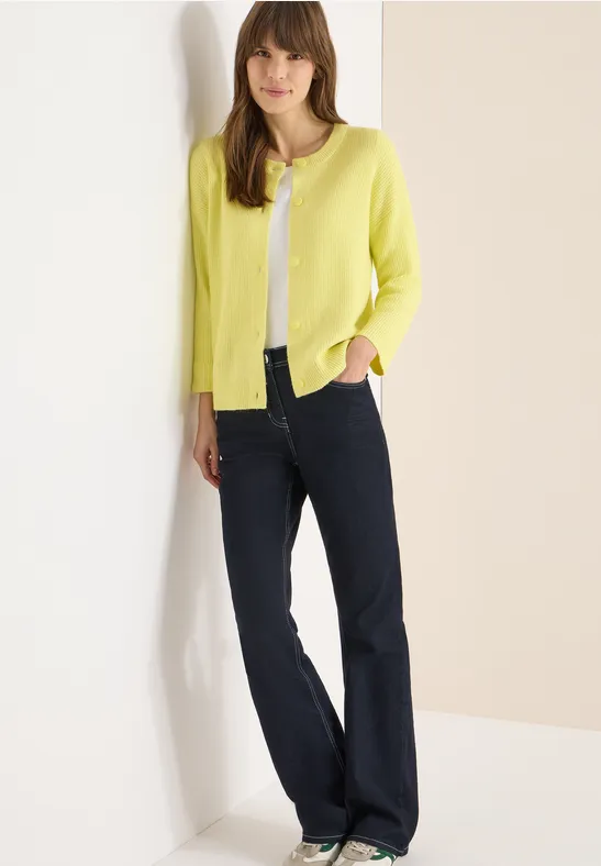 Kurzer Damen Strick Cardigan mit Rippenstruktur
