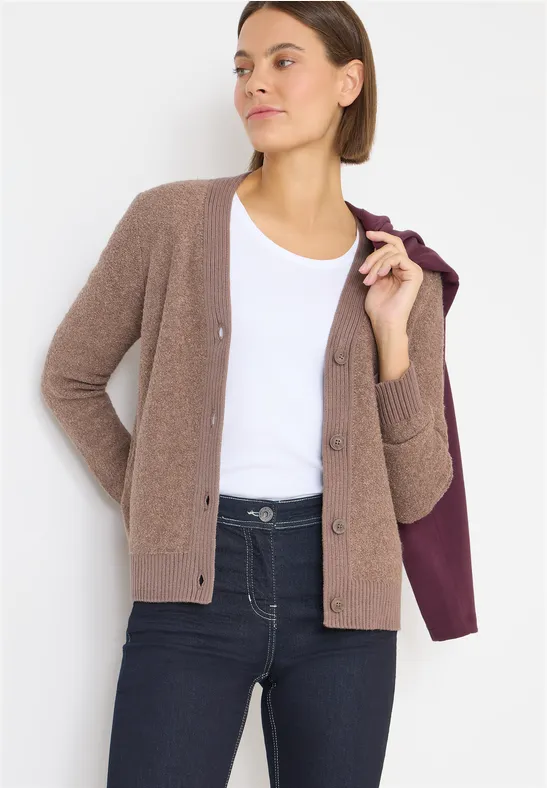 Bouclé Strickjacke mit V-Ausschnitt