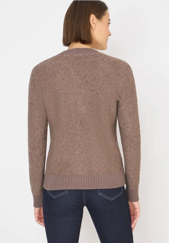 Bouclé Strickjacke mit V-Ausschnitt