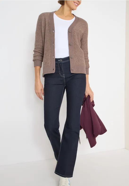 Bouclé Strickjacke mit V-Ausschnitt