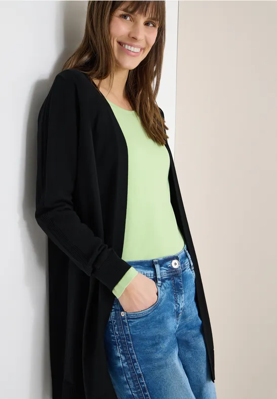 Lange Strickjacke mit offener Front