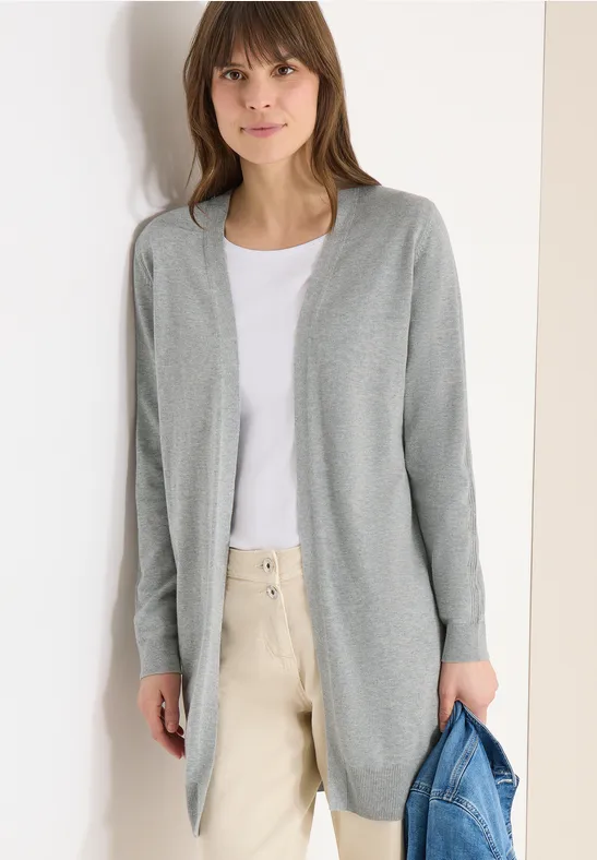 Lässige, lange, offene Strickjacke