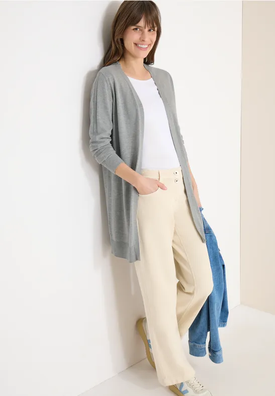 Lässige, lange, offene Strickjacke