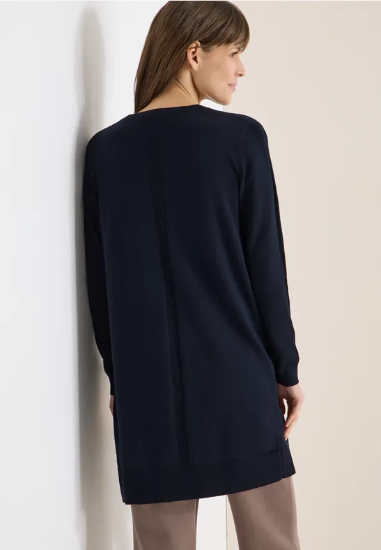 Lange Strickjacke mit offener Vorderseite
