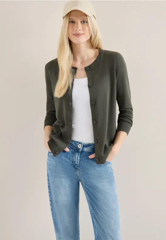 Strickjacke mit Rundhalsausschnitt und Knopfleiste