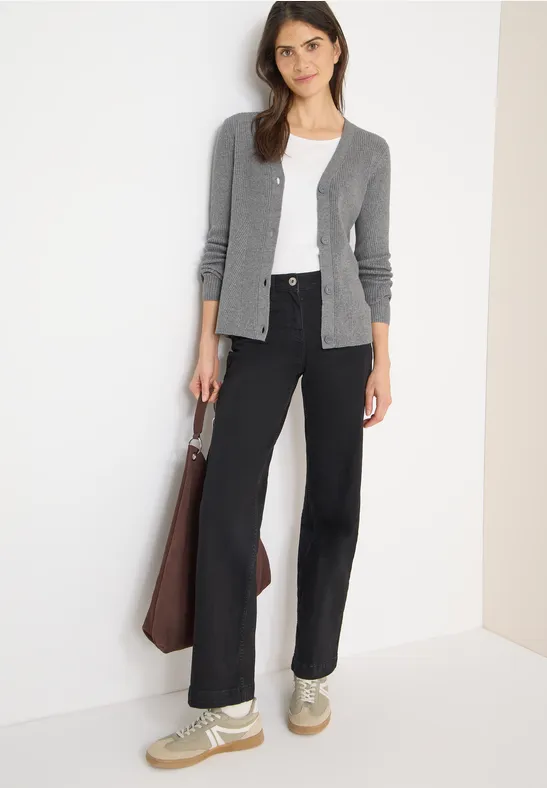 Strickjacke mit Rippenstruktur aus Baumwollmischung
