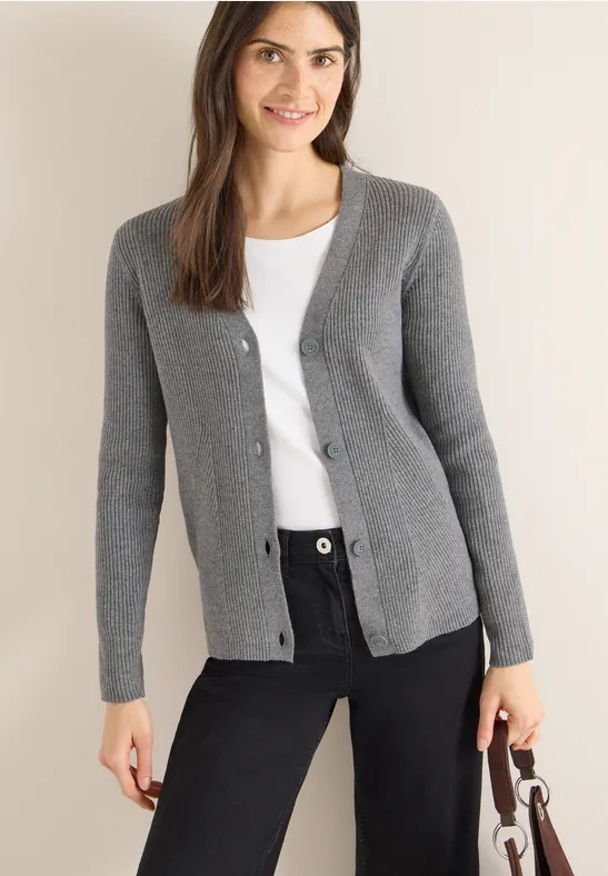 Strickjacke mit Rippenstruktur aus Baumwollmischung