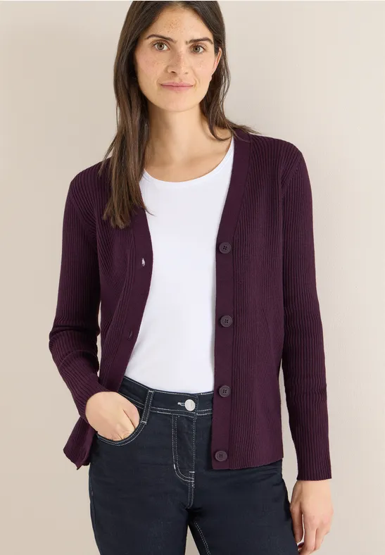 Strickjacke mit Knopfleiste und Rippstrick